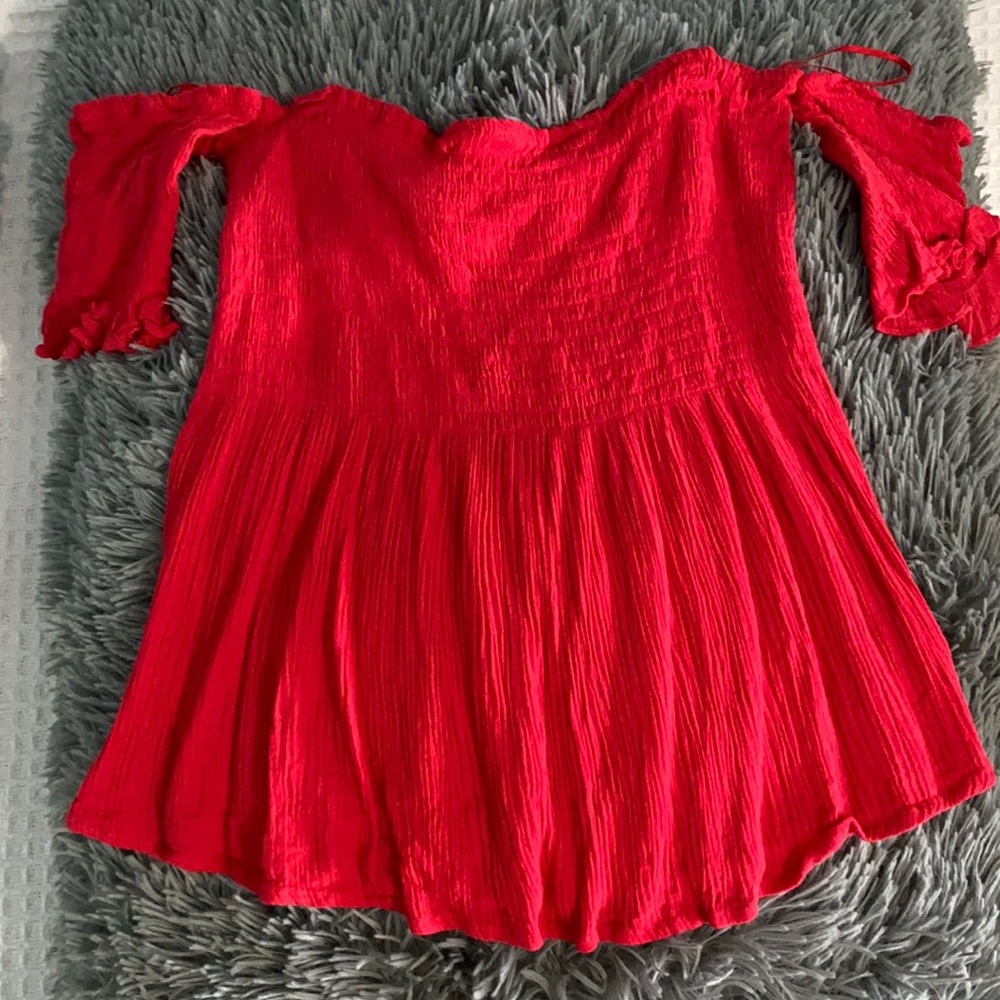 Red strapless top